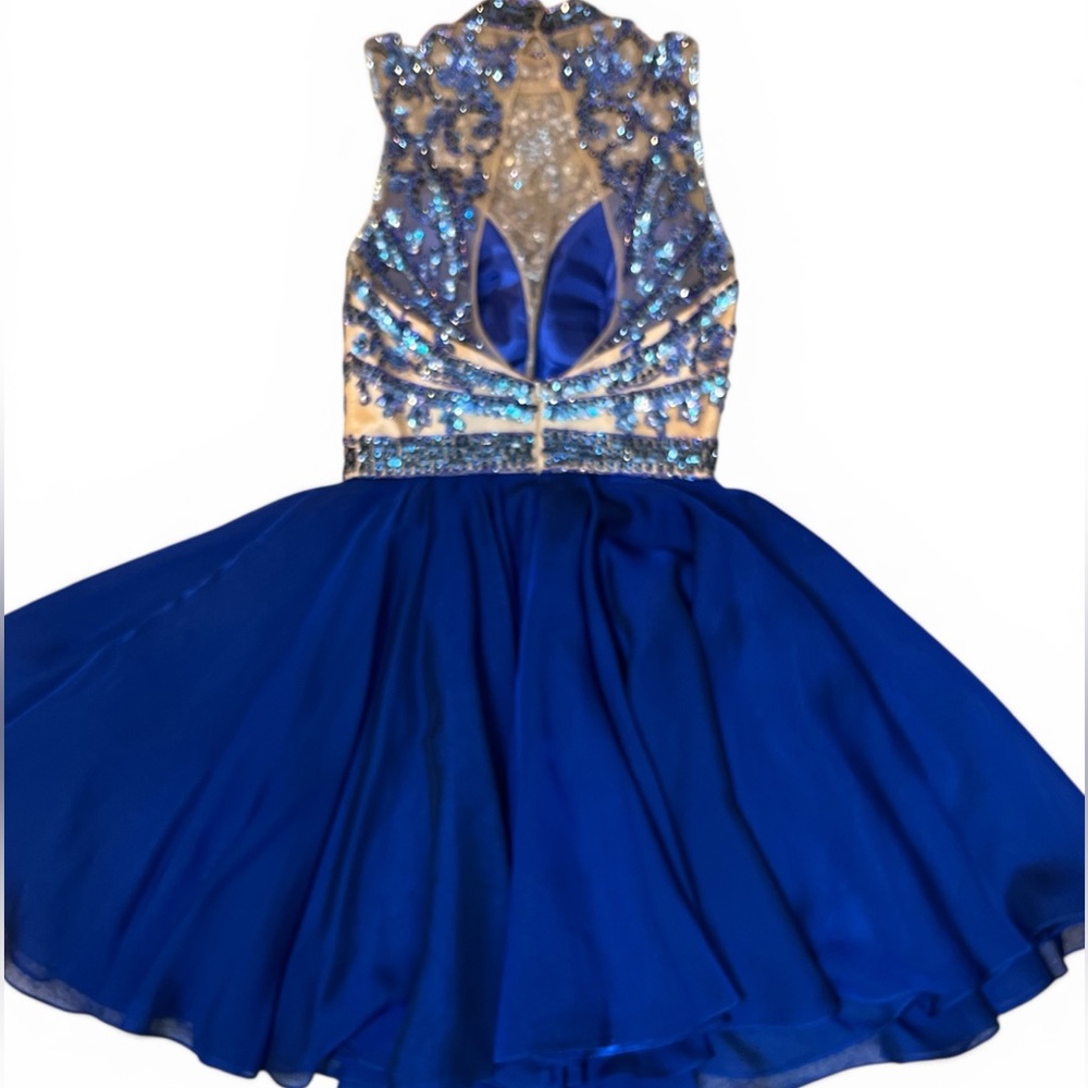 Sherri Hill Royal Blue Sequin Beaded Bodice Prom Formal Dress Size 2 - Picture 4 of 5